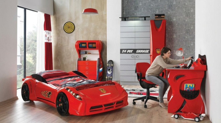 Habitación de niños conjunto de coche cama armario cómoda escritorio muebles de niño 4 piezas