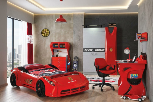 Habitación de niños conjunto de coche cama armario cómoda escritorio muebles de niño 4 piezas