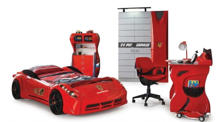 Habitación de niños conjunto de coche cama armario cómoda escritorio muebles de niño 4 piezas