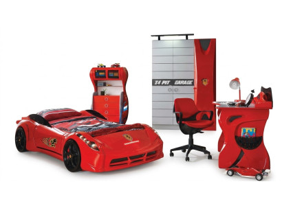 Habitación de niños conjunto de coche cama armario cómoda escritorio muebles de niño 4 piezas