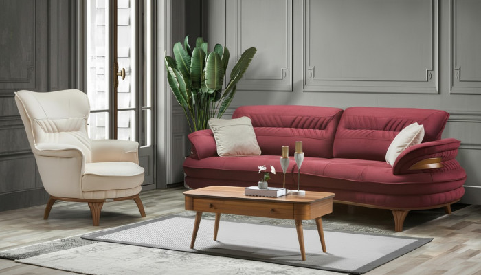Sofá de 3 plazas + sillón sala de estar Sofás Sillas Lujo Tela Muebles