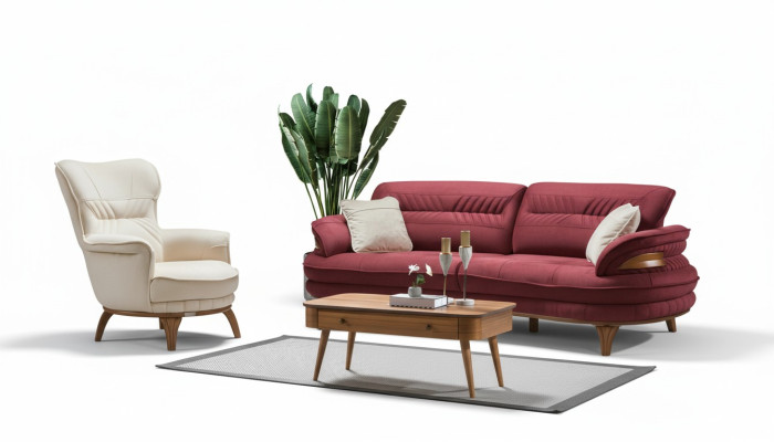 Sofá de 3 plazas + sillón sala de estar Sofás Sillas Lujo Tela Muebles