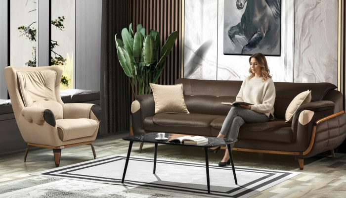 Sofá de 3 plazas diseño sillón tapizado asiento diseño clásico sala de estar.