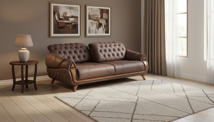 Sofá de tela de tres plazas, estilo clásico de muebles tapizados para diseño de sala de estar.