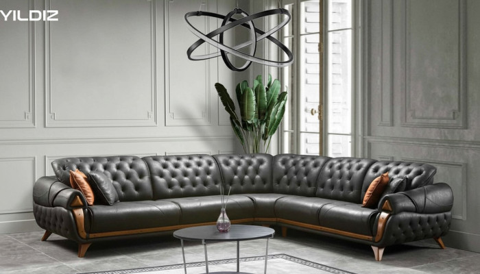 Sala de estar cuero negro sofá sofás en forma de L asiento color sofá de esquina sofá.