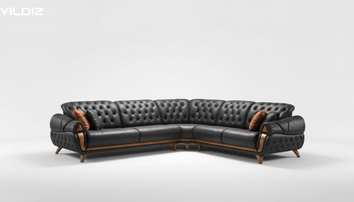 Sala de estar cuero negro sofá sofás en forma de L asiento color sofá de esquina sofá.