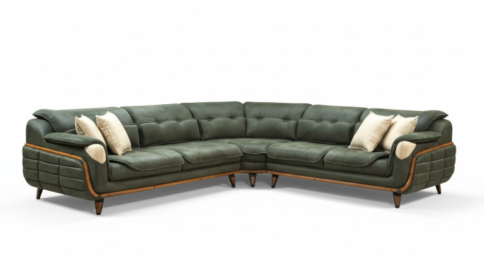 Diseño de sofá en forma de L con acolchado de lujo para salón estilo suave.