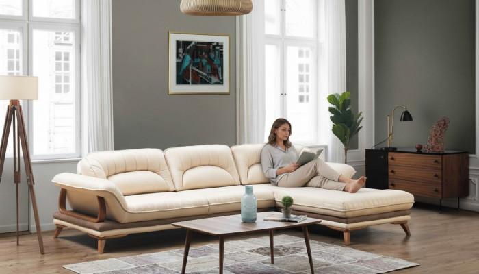 Sofás textiles en forma de L para sala de estar, sofá esquinero blanco, muebles tapizados, conjunto de esquina.