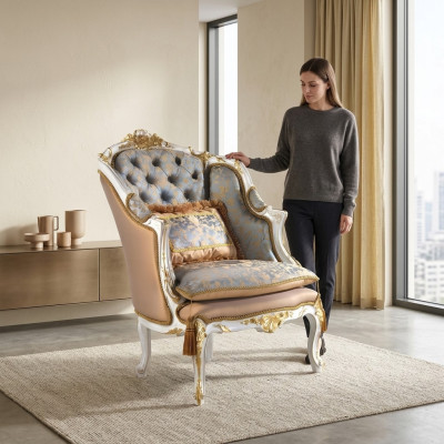 Sillón Biblioteca Silla de lectura Butaca Sofá Tapicería Muebles italianos Lujo