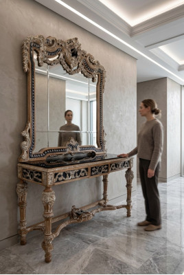 Espejo clásico Mesa de tocador Consola Mesa Muebles de dormitorio de madera marrón Nuevo