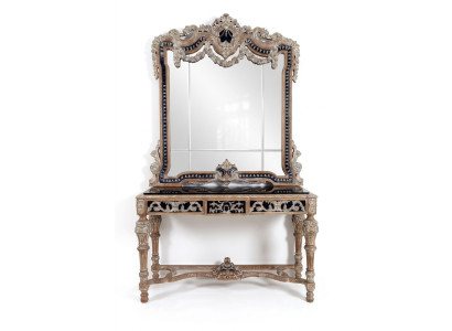 Espejo clásico Mesa de tocador Consola Mesa Muebles de dormitorio de madera marrón Nuevo