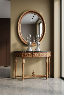 Muebles italianos de madera Juego de 2 piezas Estilo de muebles Barroco Mesa consola con espejo Nuevo.