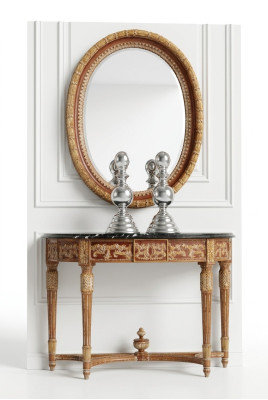 Muebles italianos de madera Juego de 2 piezas Estilo de muebles Barroco Mesa consola con espejo Nuevo.