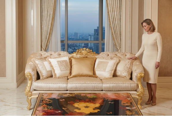 Chesterfield Sofá de tres plazas clásico en tela para sala de estar, sofá de salón de tres plazas.