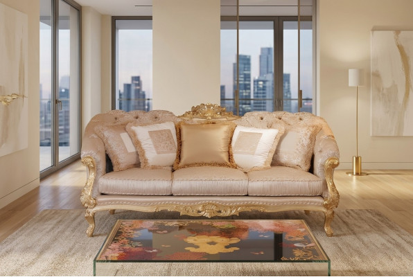 Chesterfield Sofá de tres plazas clásico en tela para sala de estar, sofá de salón de tres plazas.