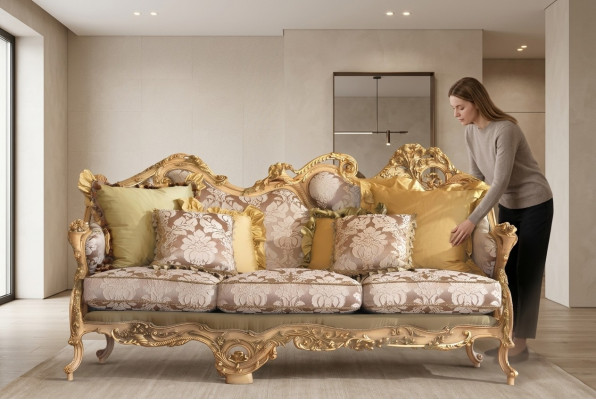 Sofá Chesterfield clásico con detalles tallados a mano