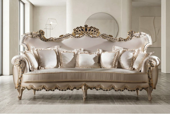 Sofá clásico de tres plazas, conjunto de sala de estar, sofá de tela de tres plazas.