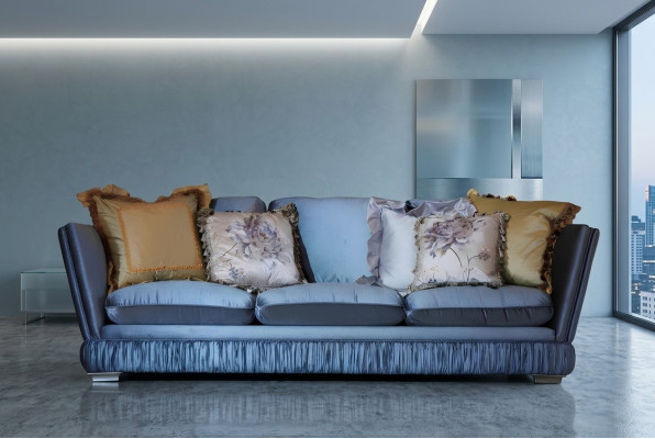 Habitación triple clásica Sofá color azul Sala de estar Sofá textil Clásico