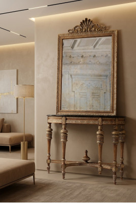 Muebles Estilo Barroco Mesa consola Espejo Madera Mesas y consolas italianas 2 piezas.