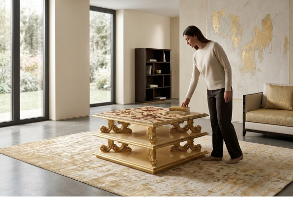 Mesa de centro Mesa Auxiliar Mesa de sala de estar de madera Real auxiliar barroco nuevo