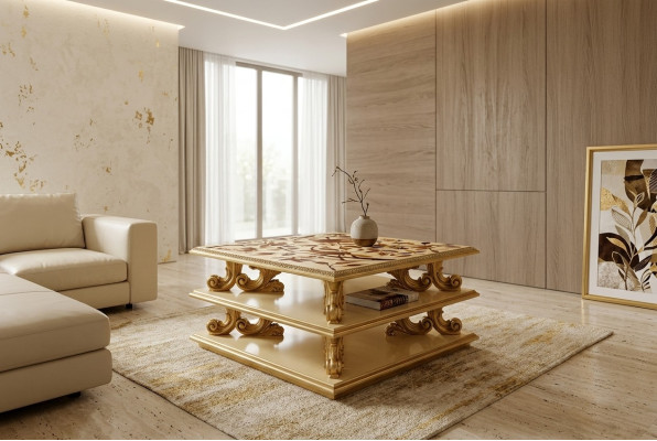 Mesa de centro Mesa Auxiliar Mesa de sala de estar de madera Real auxiliar barroco nuevo