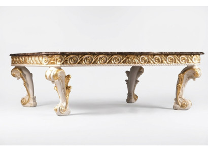 Mesa de café con tablero de mármol antiguo mesa auxiliar de madera de mármol clásica.