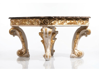 Mesa de centro con mármol, mesa redonda, mesa auxiliar antigua barroca rococó italiana.