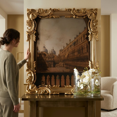 Espejo con marco tallado dorado barroco rococó Nuevo espejo de pared italiano.