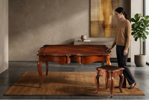 Mesa auxiliar xxl de madera maciza de 112x112cm. Muebles italianos.