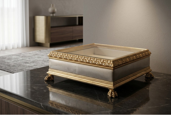 Mesa de centro de lujo de vidrio, muebles de madera maciza, mesas de salón, mesas de centro, Italia.