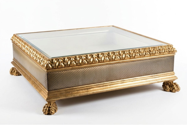 Mesa de centro de lujo de vidrio, muebles de madera maciza, mesas de salón, mesas de centro, Italia.