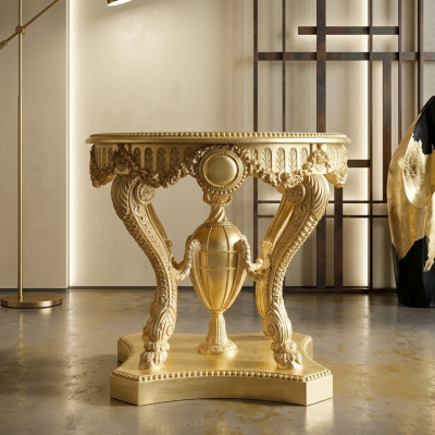 Mesa de centro de madera italiana vintage en oro para sala de estar.
