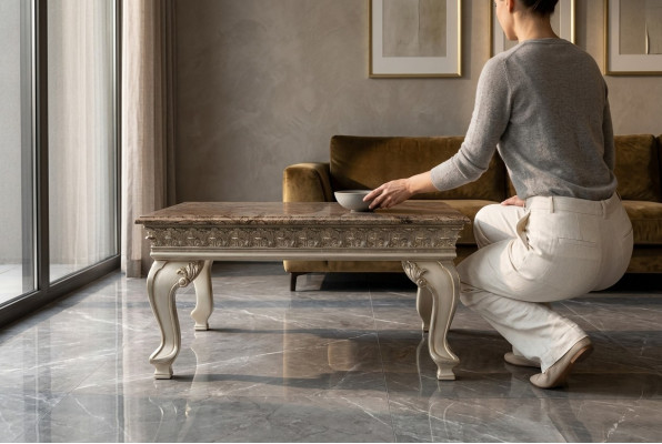 Mesa de centro de lujo de madera Mesa auxiliar Muebles clásicos Barroco Mesa rococó.