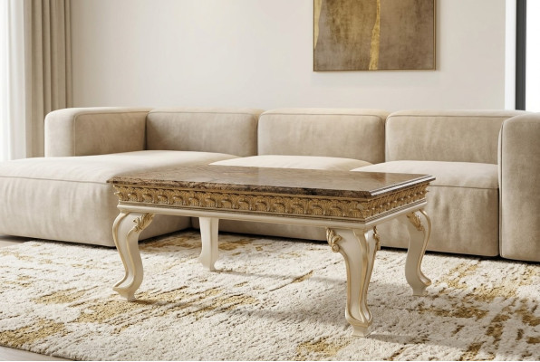 Mesa de centro de lujo de madera Mesa auxiliar Muebles clásicos Barroco Mesa rococó.