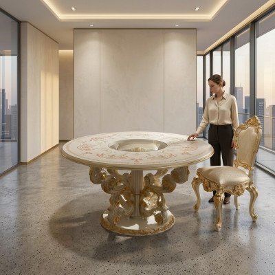 Mesa de comedor Diseño Muebles Decoración Mesas Madera maciza Mesa Nuevo Lujo Italiano