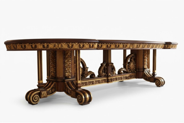 Mesa de comedor Hoja de comedor Dorado Sala de estar Madera Mesa clásica italiana Muebles
