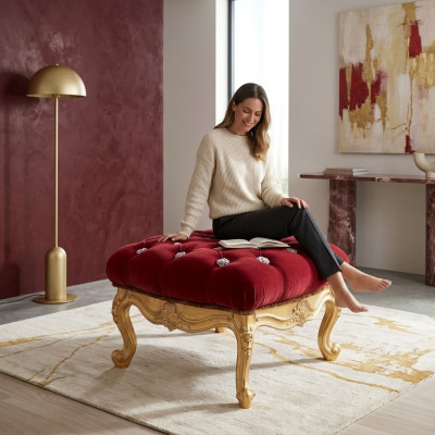Reposapiés Taburete de sala de estar Mueble Silla Banco Mobiliario italiano Terciopelo Nuevo