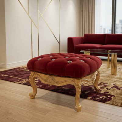 Reposapiés Taburete de sala de estar Mueble Silla Banco Mobiliario italiano Terciopelo Nuevo