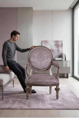 Funda de asiento de silla en textil de diseñador para sofá de 1 asiento, material de tapicería de madera clásica.