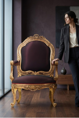 Silla Trono Barroco Rococó Textil Sofá de 1 plaza Tapizado Sillón Muebles italianos