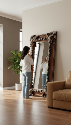 Espejo de diseño clásico italiano, espejo de pared de madera de pie, espejo de pared nuevo.