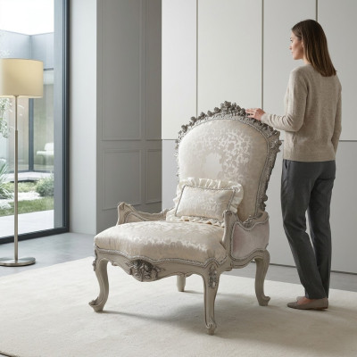 Sillón de lujo tapizado trono barroco rococó madera auténtica muebles italianos asiento individual