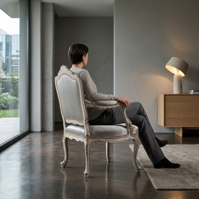 Sillas de comedor Sillón de lujo Silla de madera Trono de plata Muebles de salón barrocos