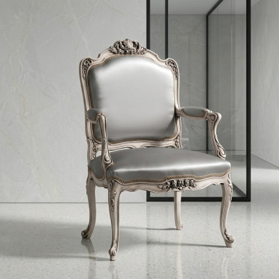 Sillas de comedor Sillón de lujo Silla de madera Trono de plata Muebles de salón barrocos