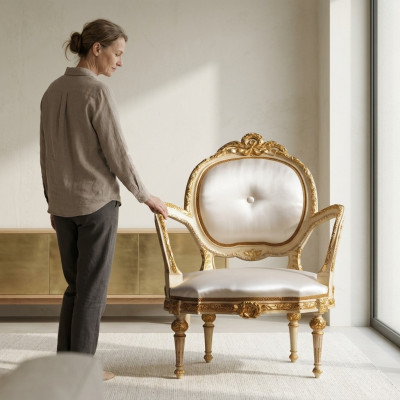 Silla de comedor Sillón Tapizada Muebles Clásicos Italianos Decoración Trono Nuevo