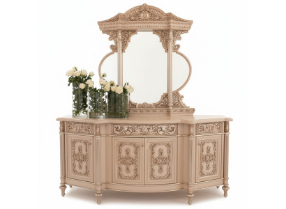 Cómoda Aparador Conjunto de cómoda espejo madera real Muebles italianos estilo antiguo