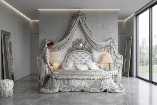 Cama Chesterfield plateada de lujo para dormitorio, camas italianas de diseño nuevo.