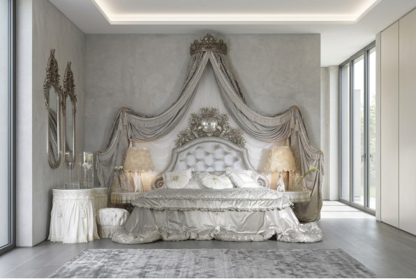 Cama Chesterfield plateada de lujo para dormitorio, camas italianas de diseño nuevo.
