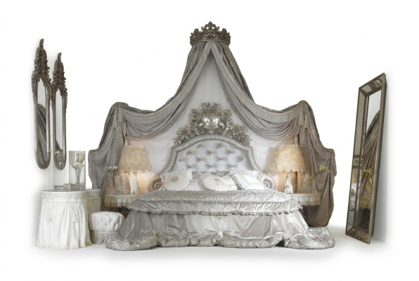 Cama Chesterfield plateada de lujo para dormitorio, camas italianas de diseño nuevo.