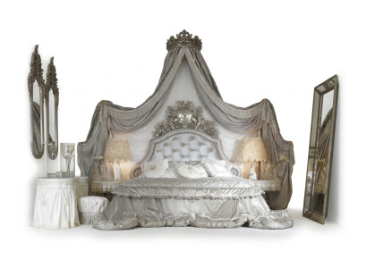 Cama Chesterfield plateada de lujo para dormitorio, camas italianas de diseño nuevo.